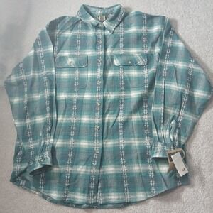 NWT Northwest Blue Women's Plaid Long Sleeve Collared Button Up Shirt Green 2x